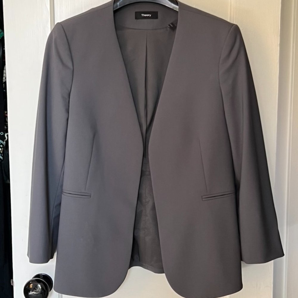 Theory Lindrayia Blazer, Good Wool, Dark Cement